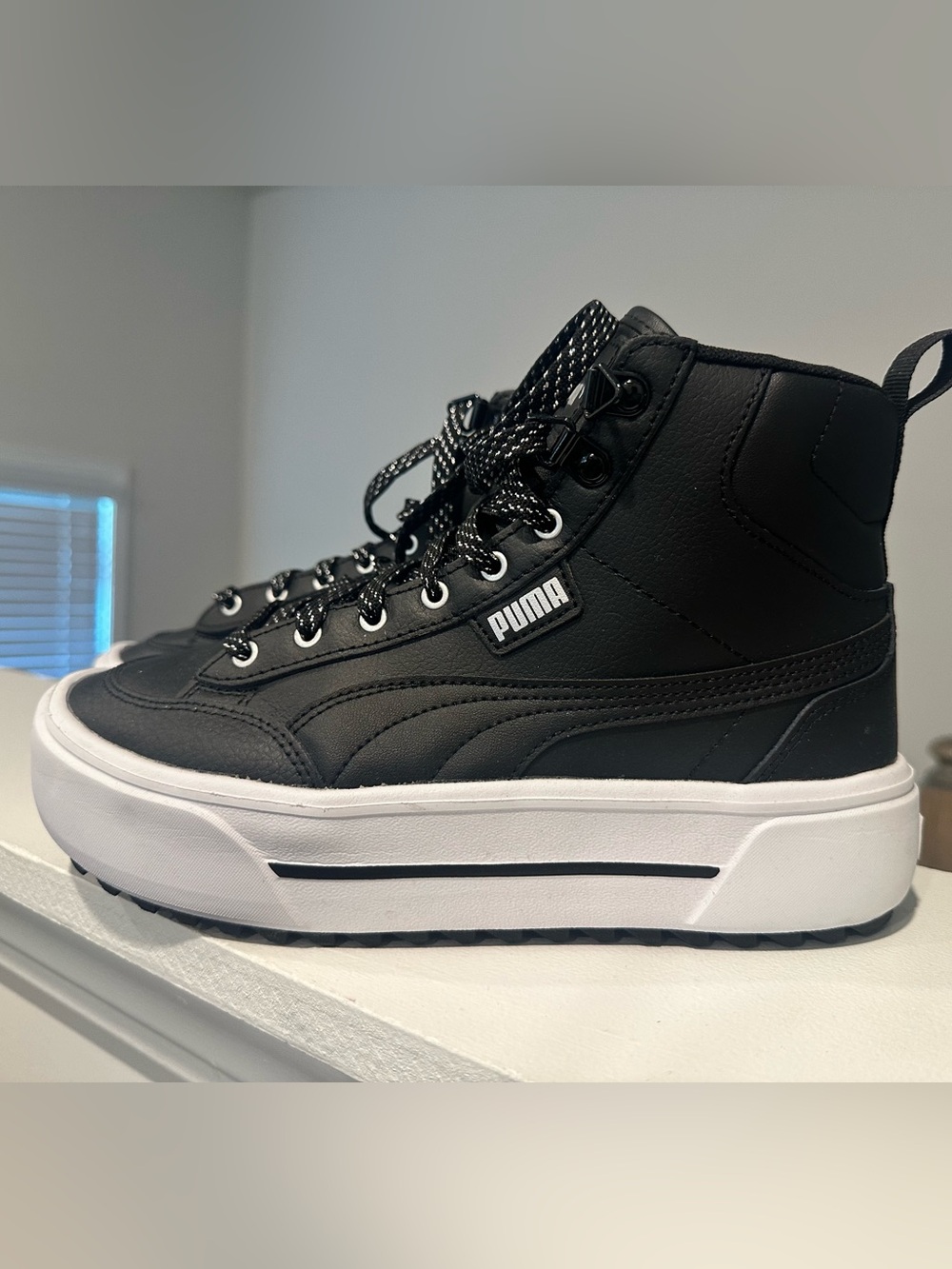 Puma Black and White High-Top Platform Sneakers for Women